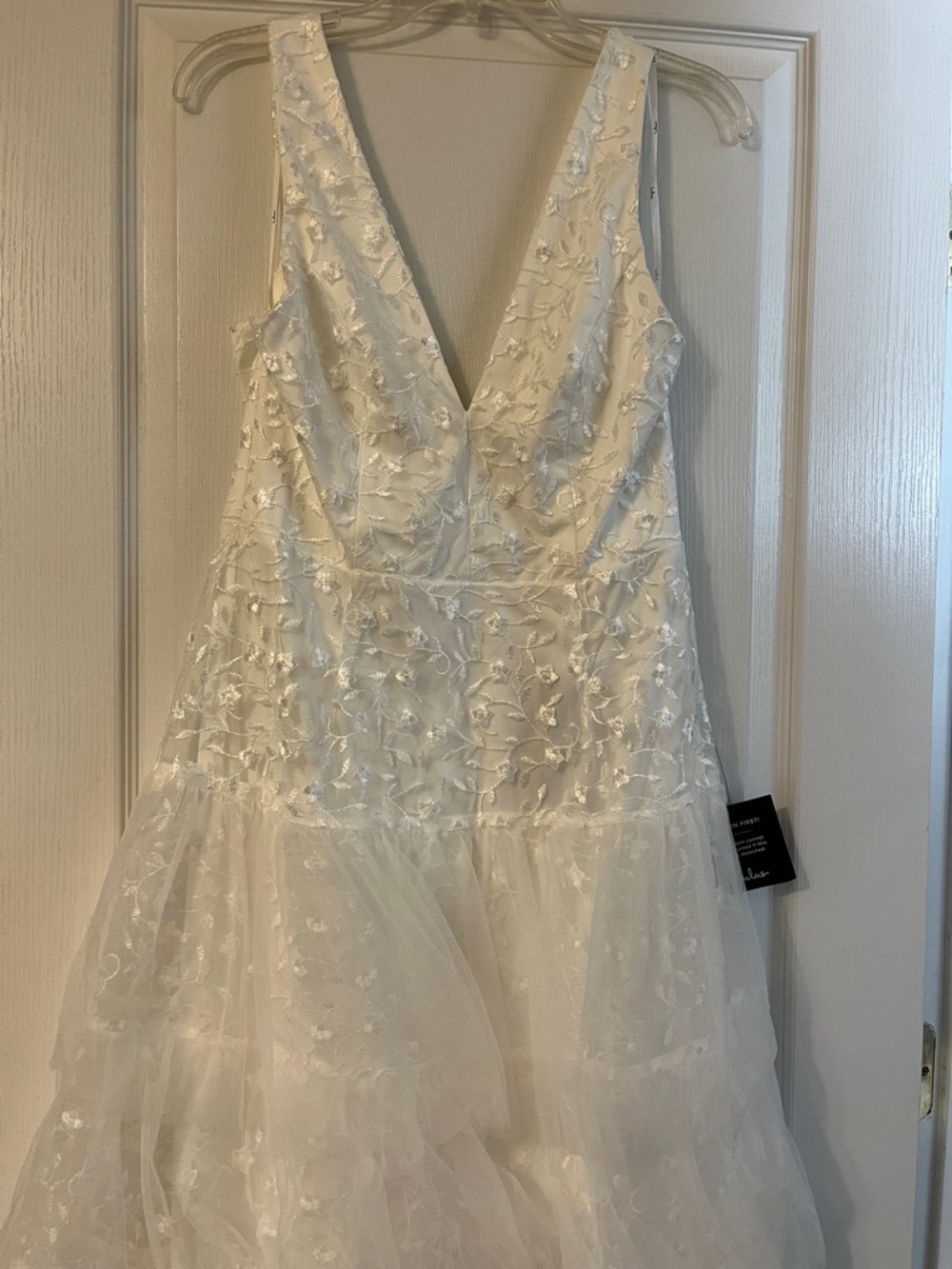 NWT Lulus Confidently Gorgeous Ivory Tulle Embroidered Backless Midi Dress - Picture 4 of 7